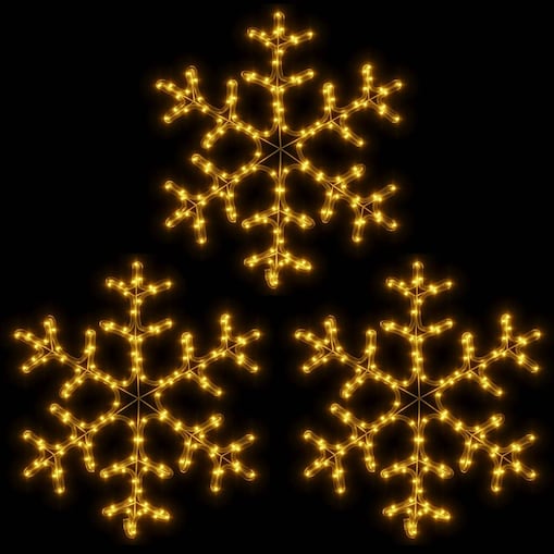 vidaXL Ozdobne śnieżynki, ciepłe białe światło LED, 3 szt., 59x59 cm