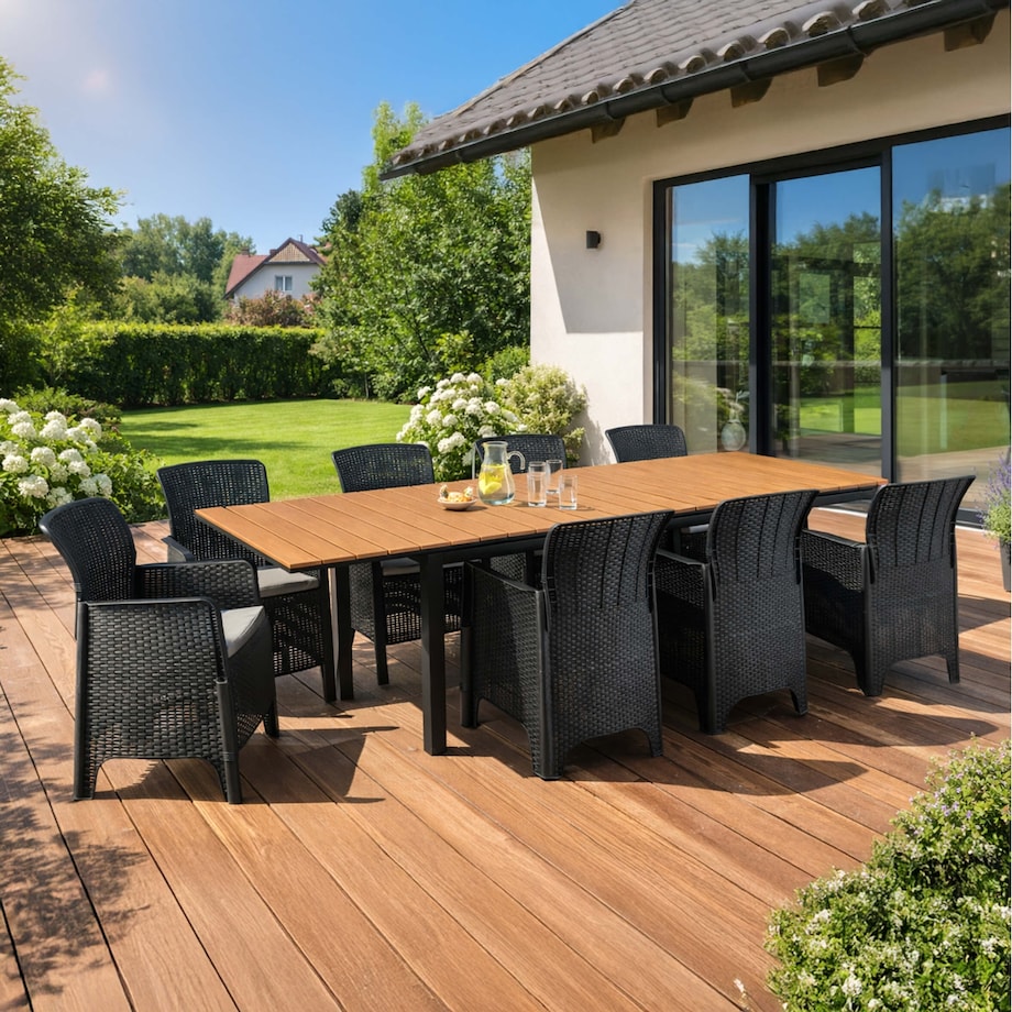 Zestaw Mebli Ogrodowych Na Taras Ogród Technorattan Czarny Dąb