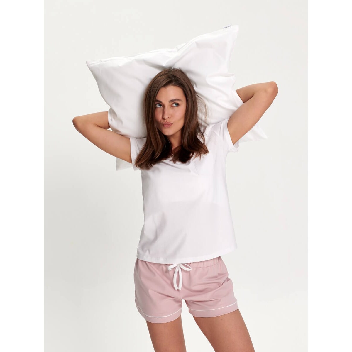 Szorty do spania różowo-białe XS