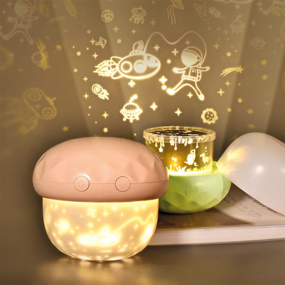 Biała lampka nocna dla dzieci projektor: Grzybek