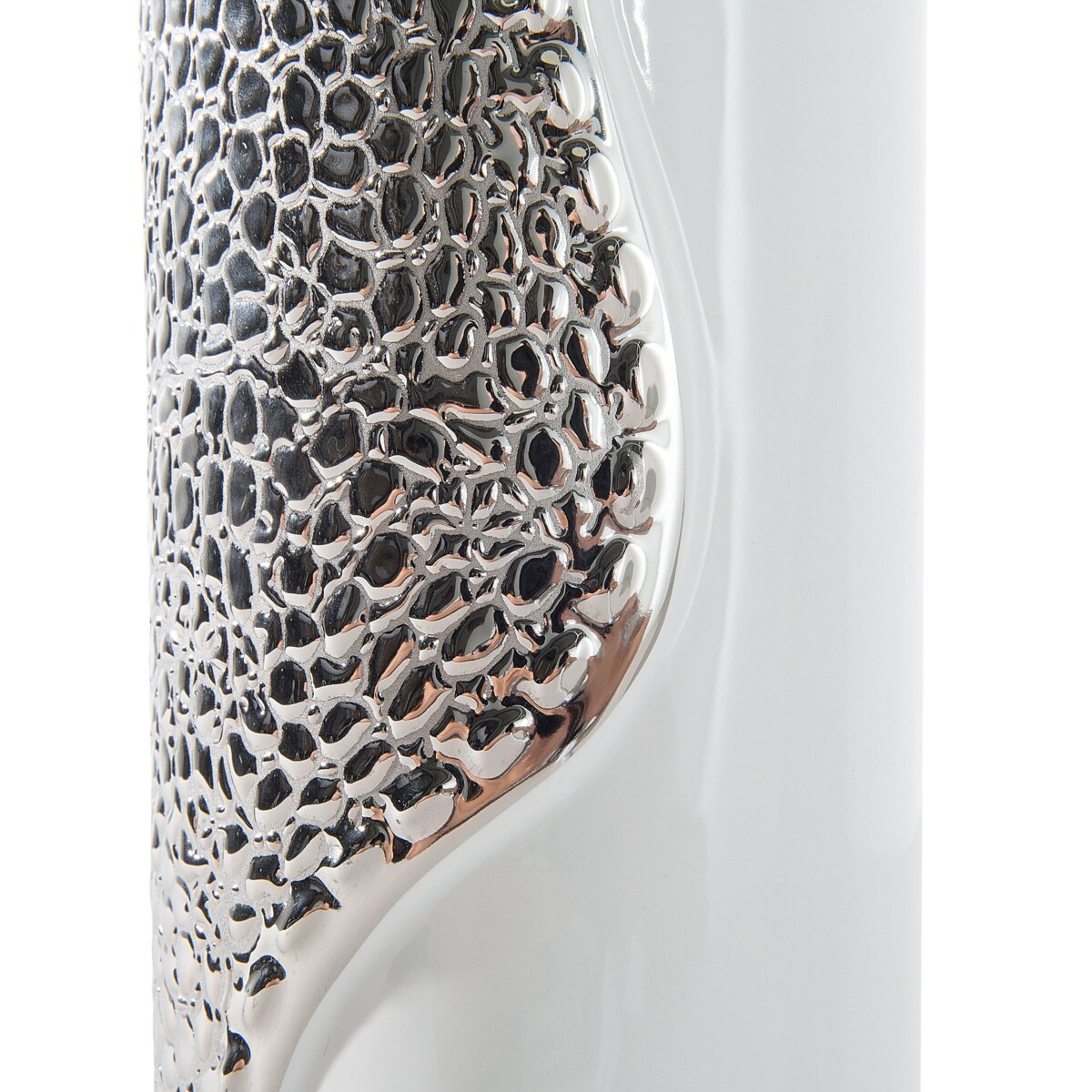 Lampka nocna porcelanowa biało-srebrna AIKEN