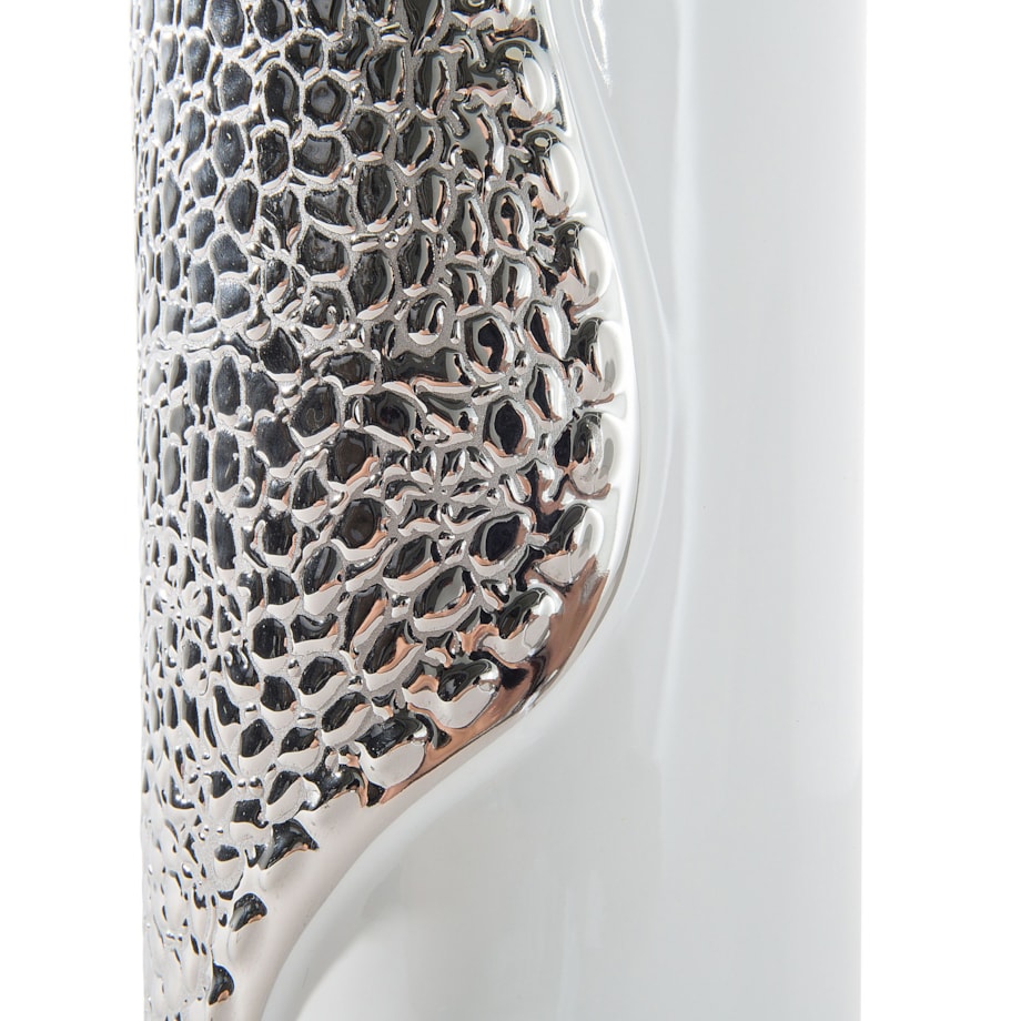 Lampka nocna porcelanowa biało-srebrna AIKEN