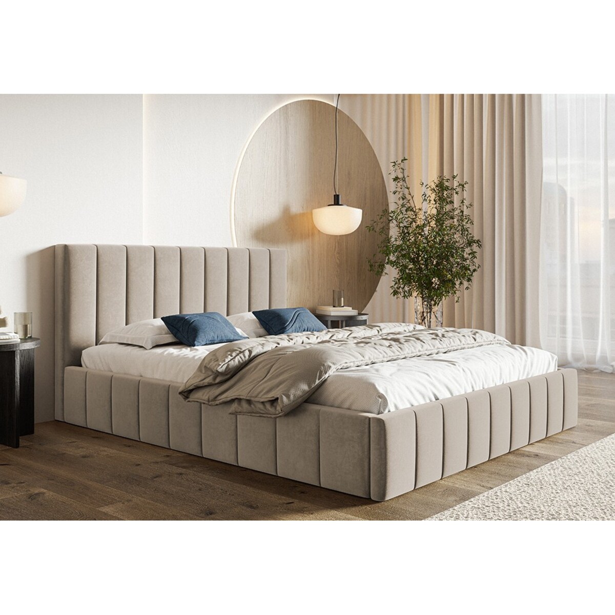 Łóżko jednoosobowe 120x200 OLDO 10 tapicerowane, z pojemnikiem- beżowe