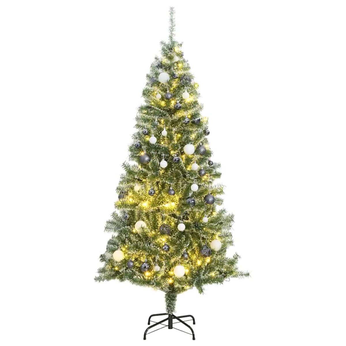 vidaXL Sztuczna choinka z 300 LED, bombkami i śniegiem, 210 cm