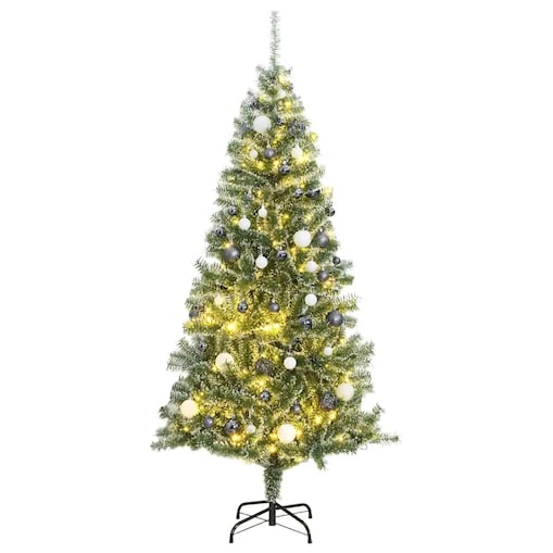 vidaXL Sztuczna choinka z 300 LED, bombkami i śniegiem, 210 cm