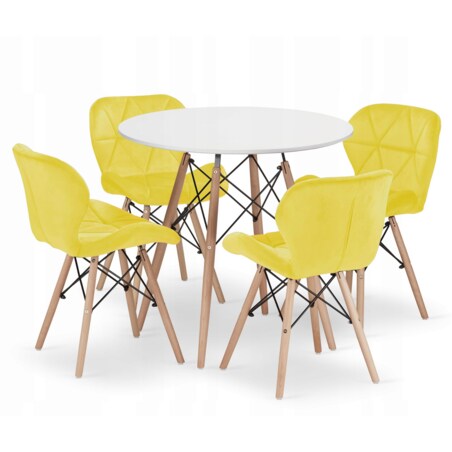 Zestaw Stół Do Jadalni Kuchni Salonu Biura Okrągły Todi 80 Biały + 4 Krzesła Lago Żółte