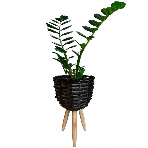 DONICZKA NA NÓŻKACH KWIETNIK CZARNA 34cm do salonu domu drewniana boho