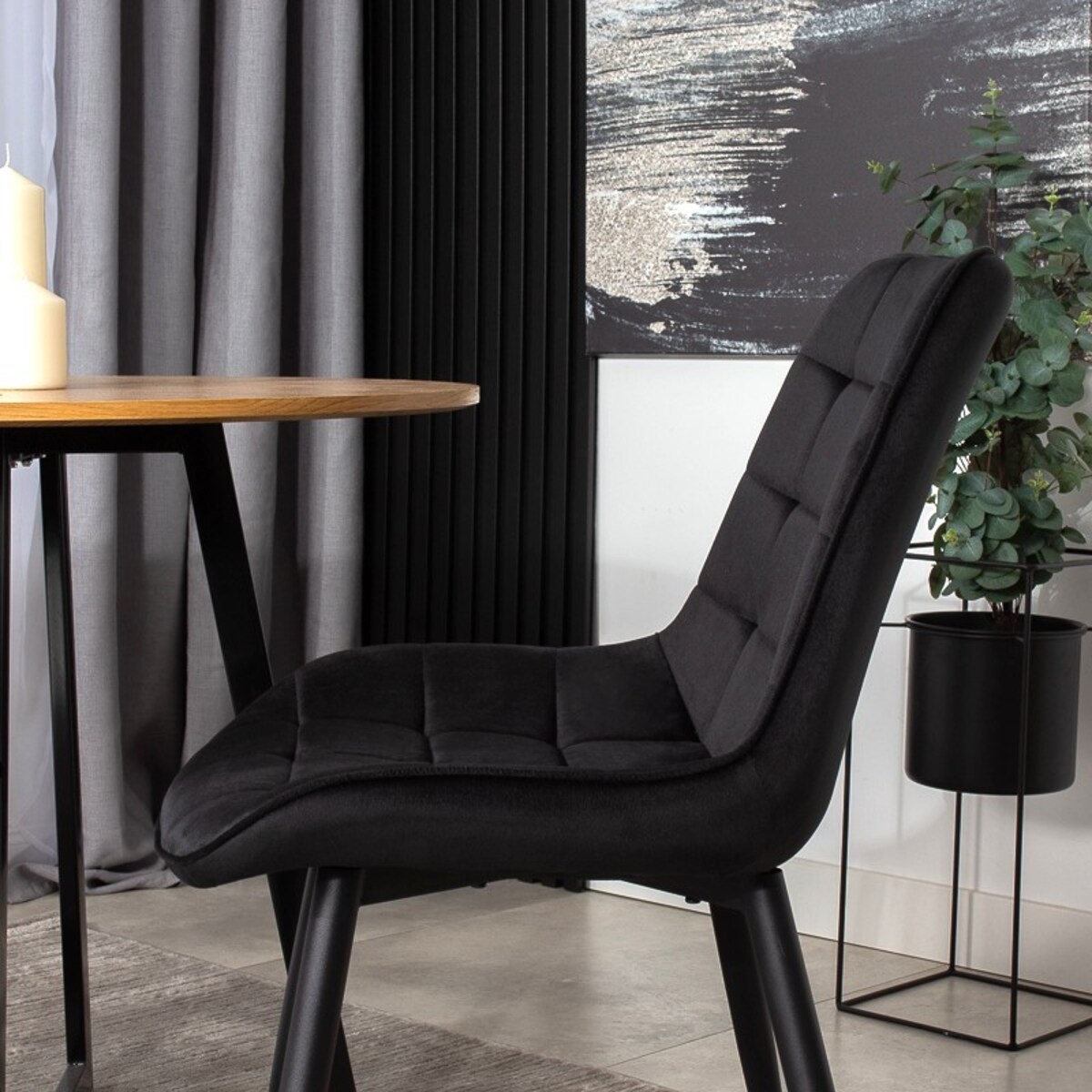 Krzesło tapicerowane czarne welurowe do salonu jadalni