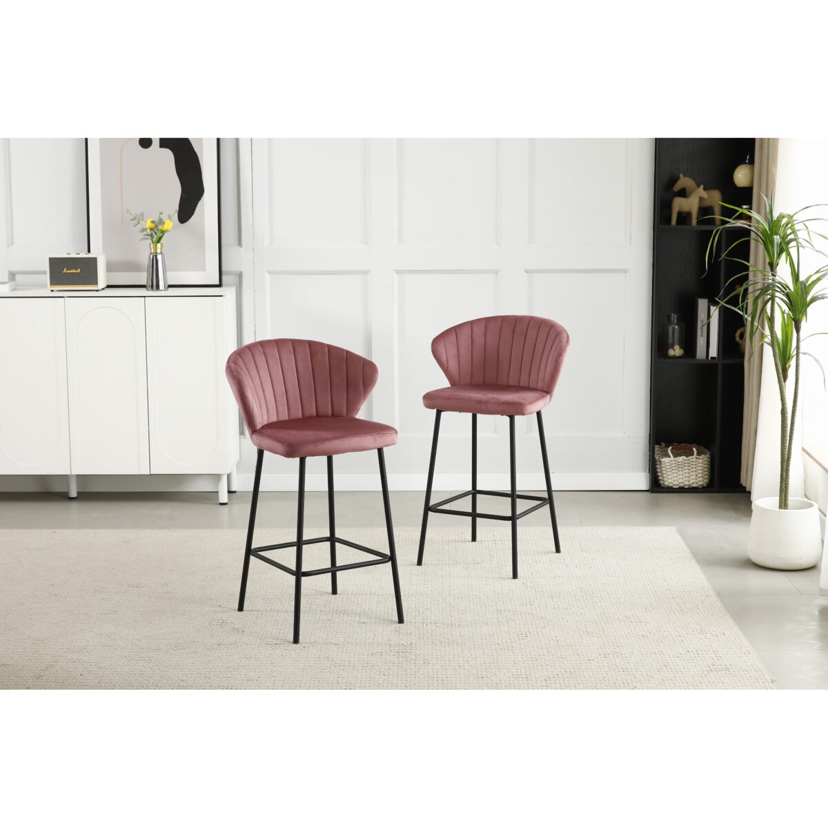 Hoker Do Jadalni Kuchni Baru Wysoki Gatta - Ciemny Róż Aksamit / Nogi Czarne