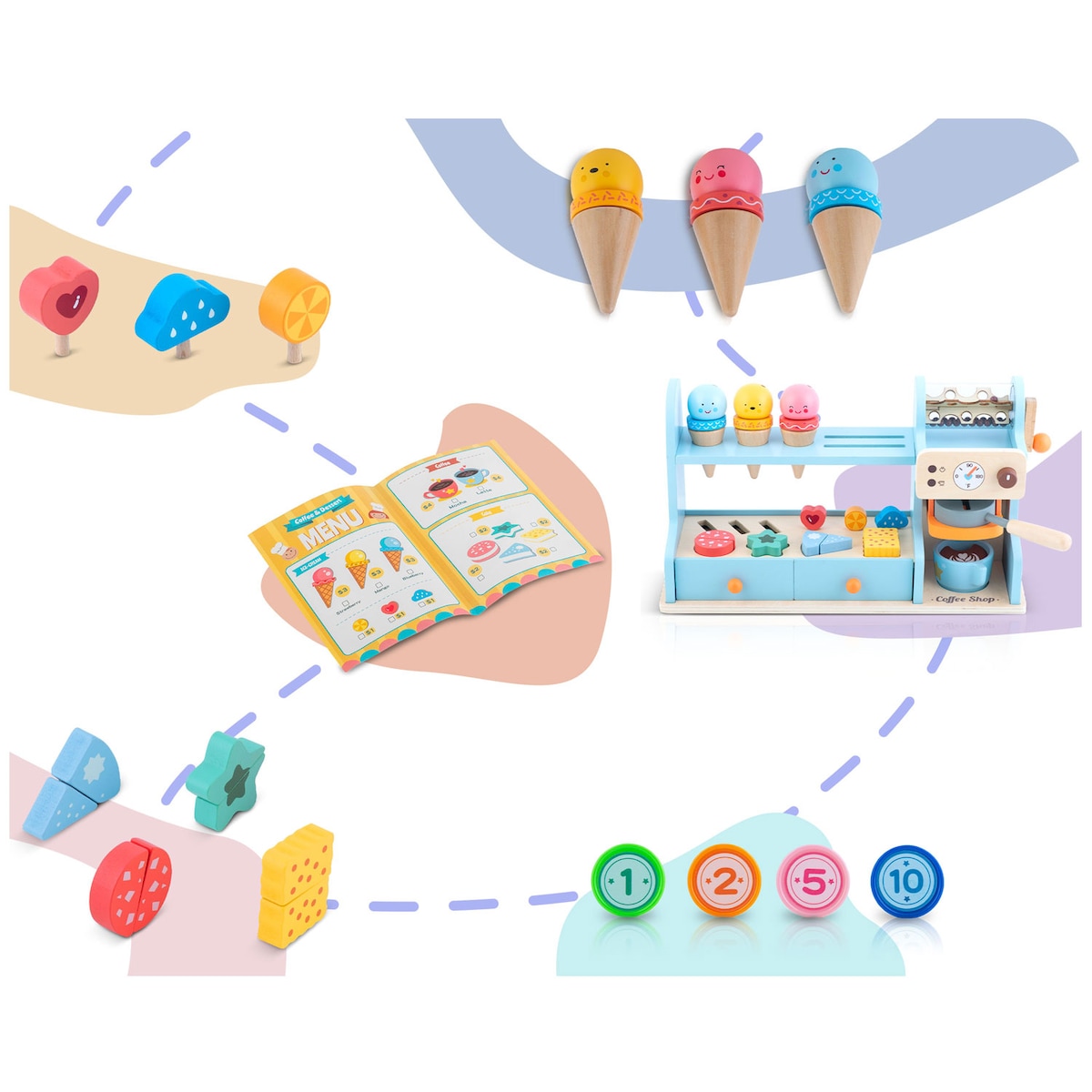 Drewniana kawiarnia lodziarnia Nukido NK-880 ekspres zabawka dla dzieci zestaw 788000