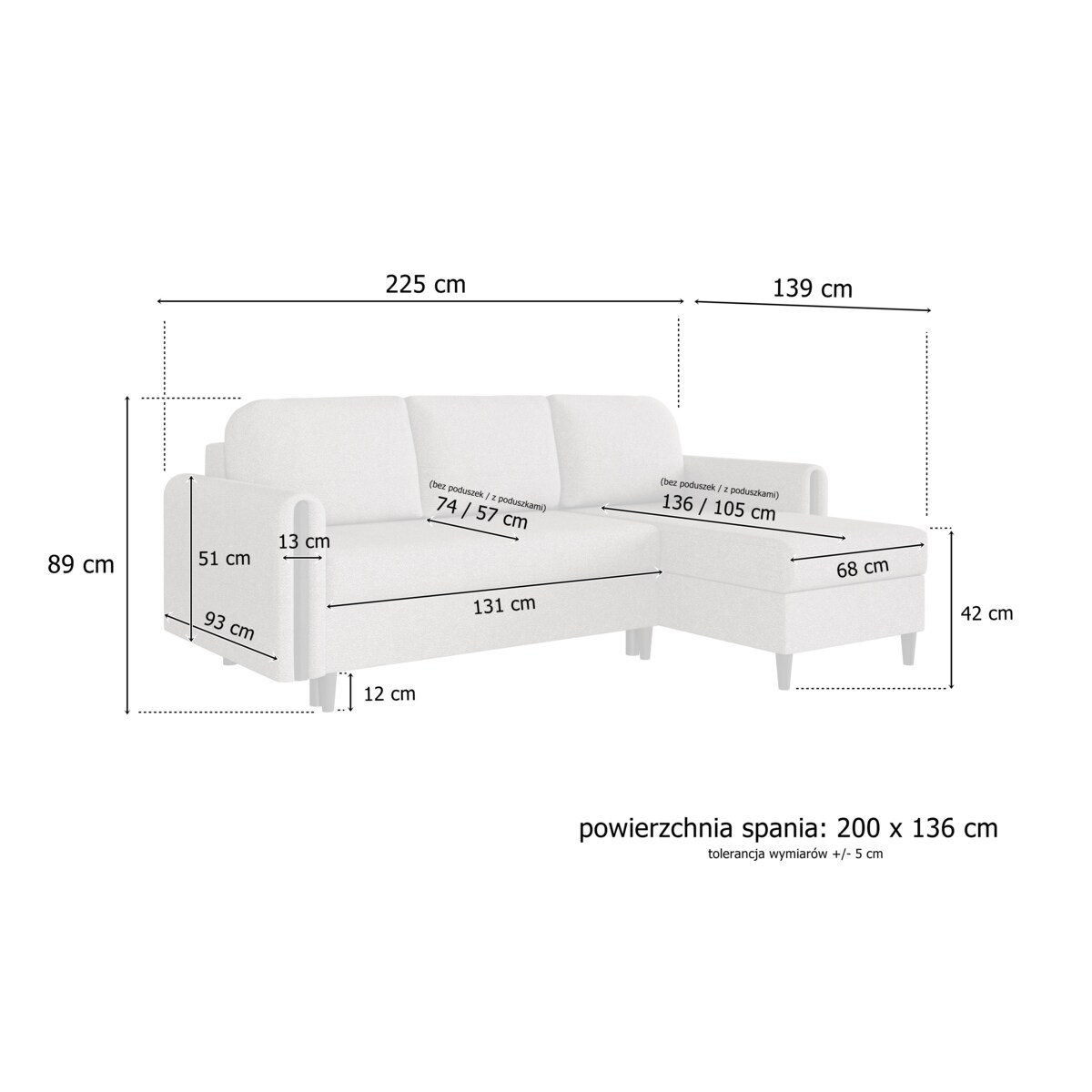 Designerski narożnik GALOS- szary- drewno wenge- lewostronny