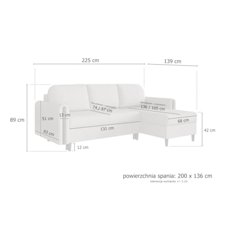 Designerski narożnik GALOS- szary- drewno wenge- lewostronny