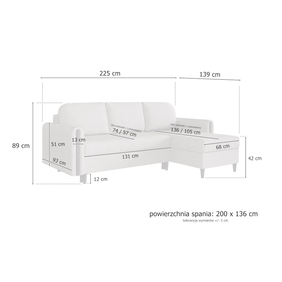 Designerski narożnik GALOS- szary- drewno wenge- lewostronny