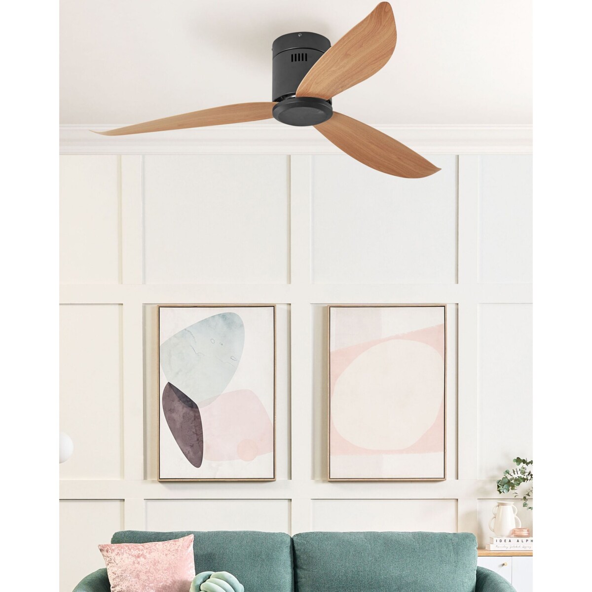 Wentylator sufitowy czarny z jasnym drewnem MALAD