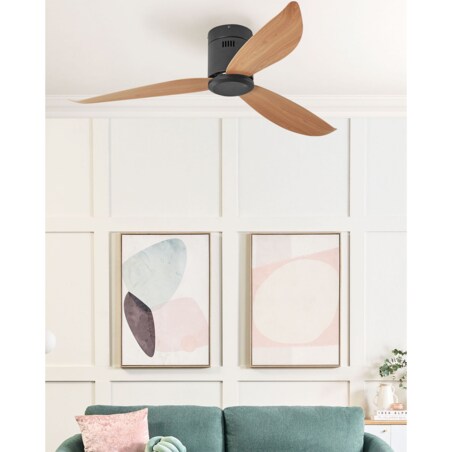 Wentylator sufitowy czarny z jasnym drewnem MALAD