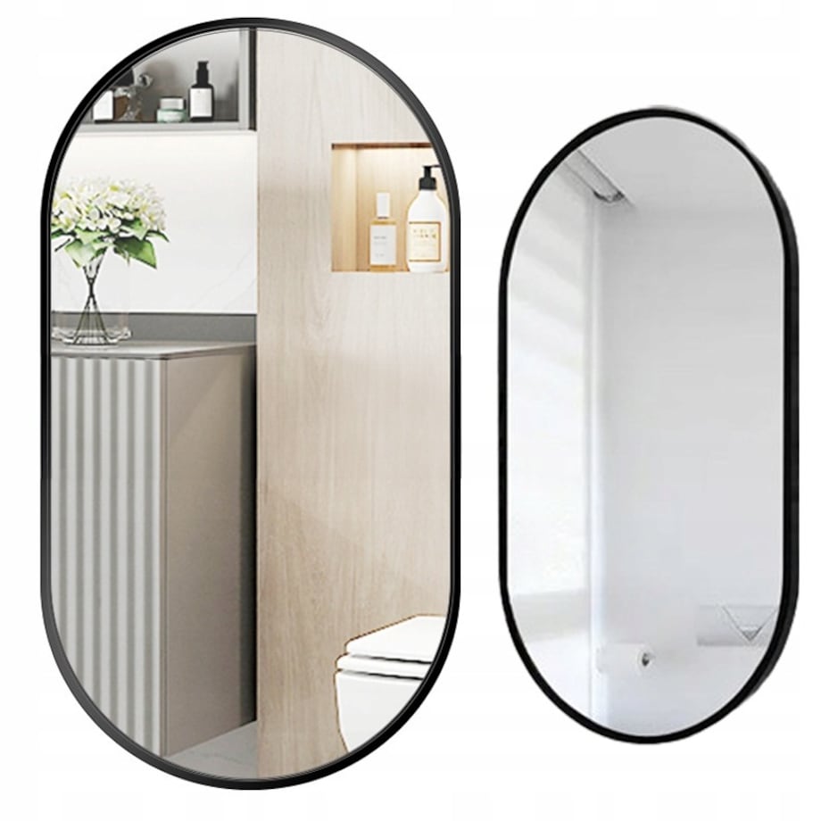 Duże lustro owalne industrialne łazienkowe salon sypialnia czarne 100x50 cm