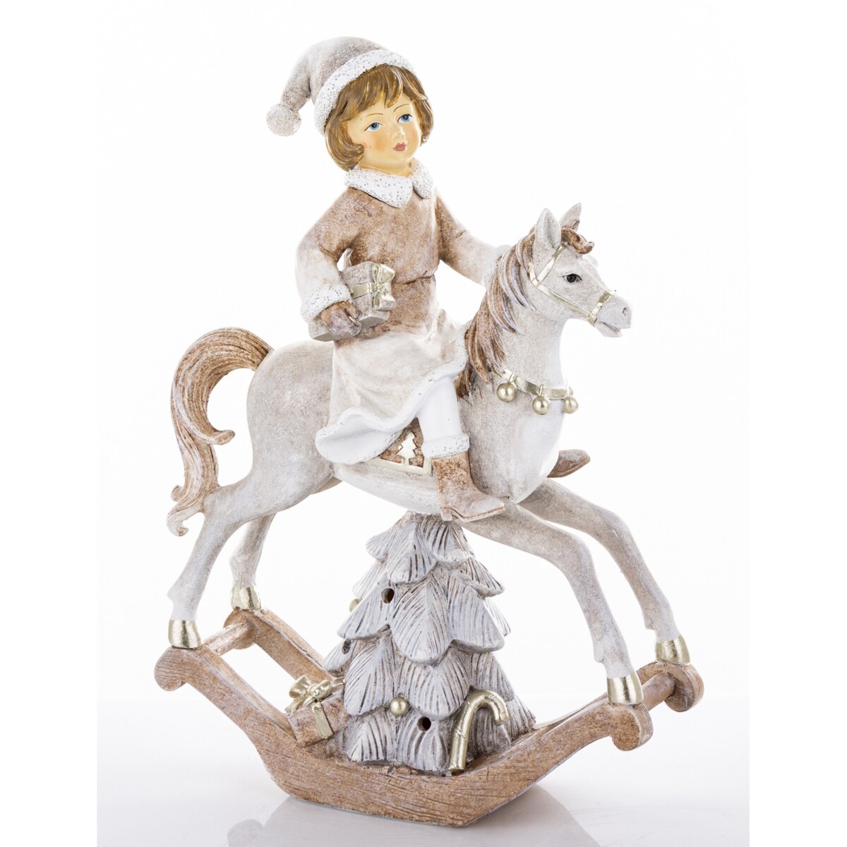 Dekoracja - figurka dziewczynki na koniu na biegunach i 26x18x7 cm LED