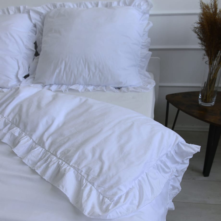 Poszewka Pościel Na Kołdrę Z Falbanką Biała 140X200 Cm