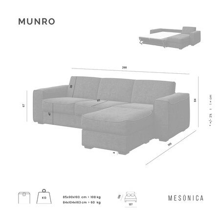 Sofa narożna rozkładana Munro - wrzosowa