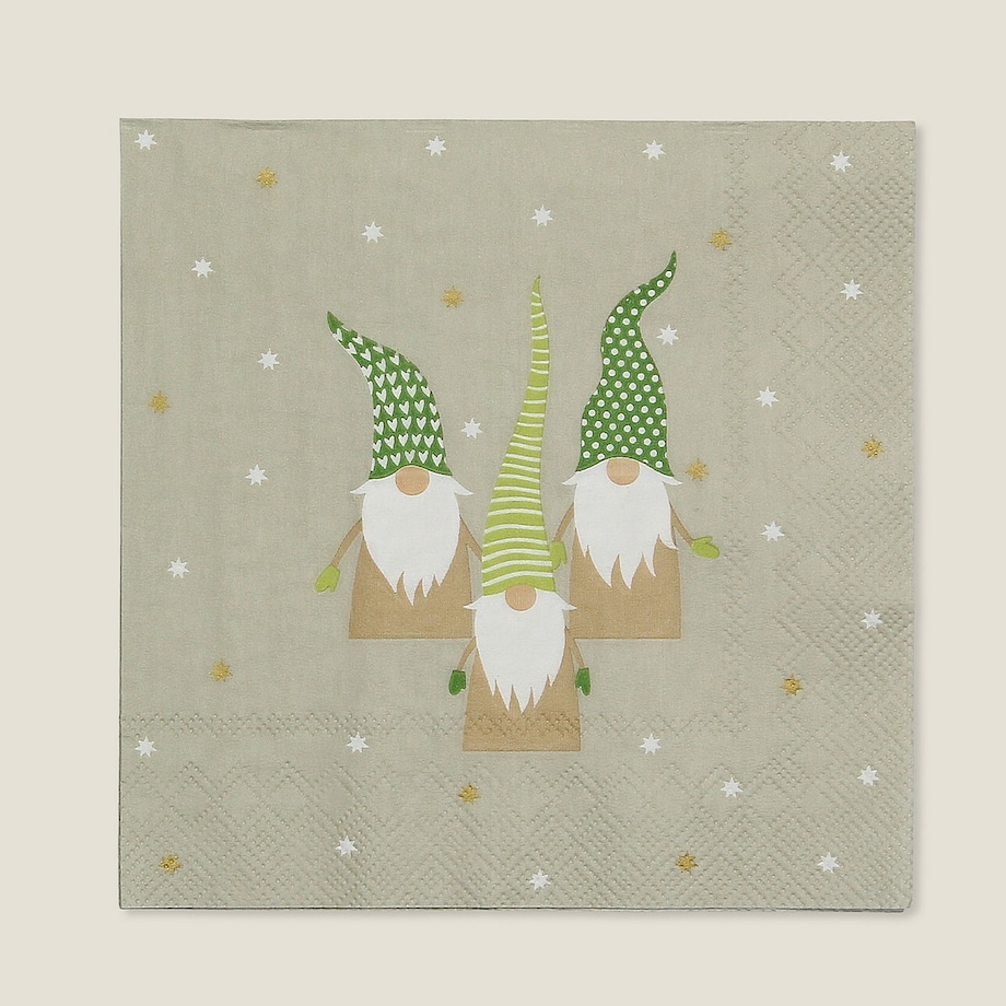 Serwetki świąteczne Gnomes 20 szt. boże narodzenie, święta, świąteczne, beżowy, 16x16x3 cm