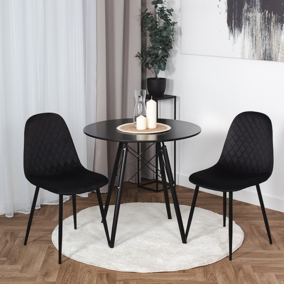 Krzesło tapicerowane nowoczesne pikowane do salonu jadalni czarne