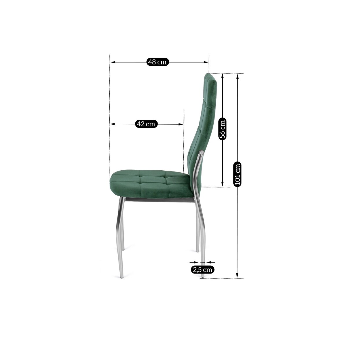 Krzesło Tapicerowane Do Jadalni Salonu Kuchenne Zielone Welur Chrom MOLLY