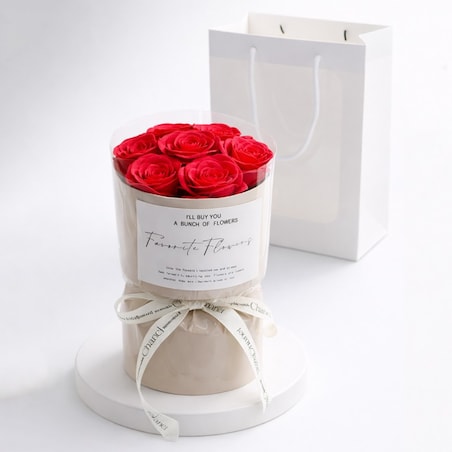 Flower box, bukiet zapachowych kwiatów mydlanych w pudełku, LED 7szt. BUK27CZE