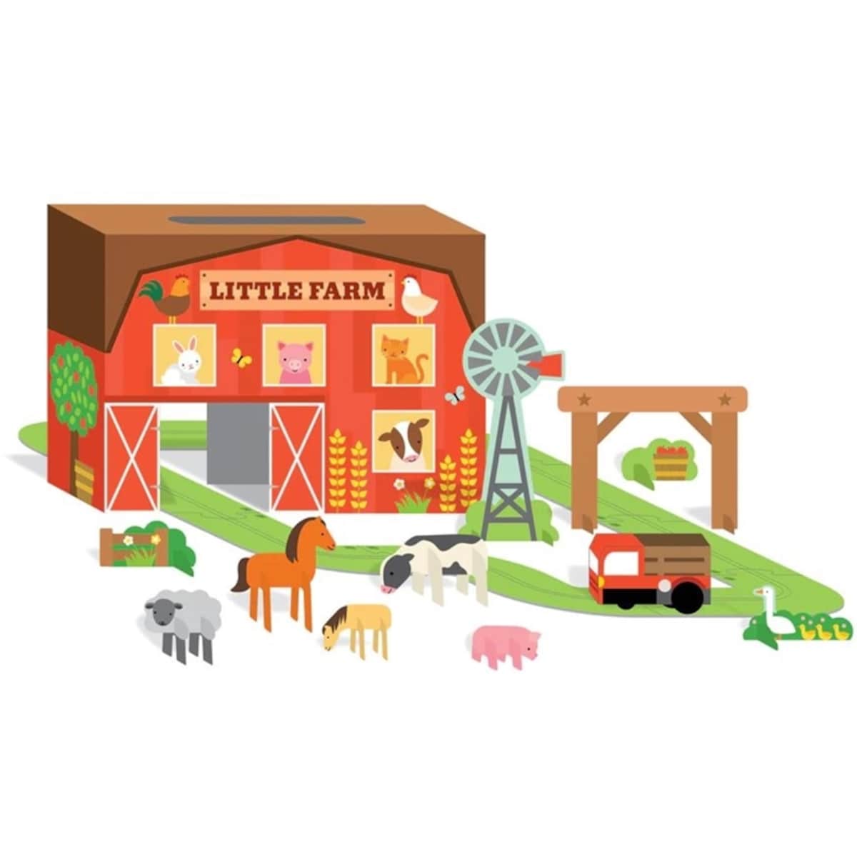 Petit Collage Zestaw z Drogą i Nakręcanym Samochodem Farma