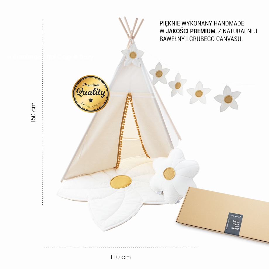 Namiot Tipi Daisy, zestaw z matą, poduszką i girlandą