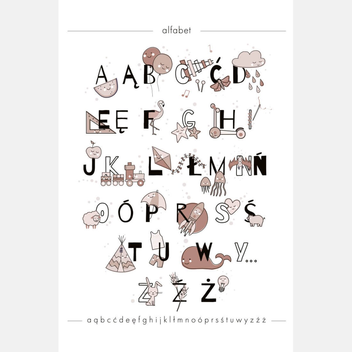 Plakat dla dzieci Alfabet boho 4 40x50