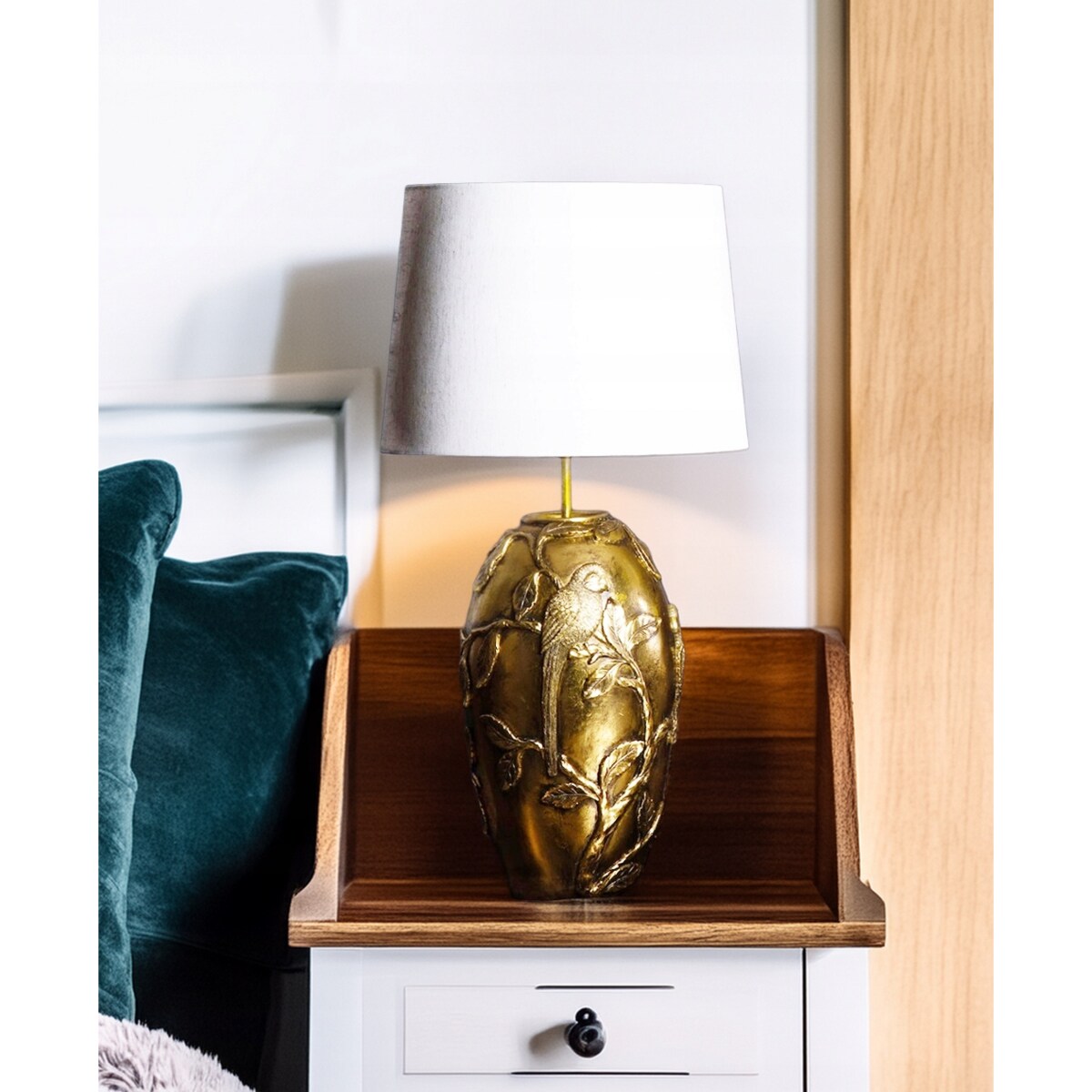 LAMPA STOŁOWA BIURKOWA NOCNA E27 ZŁOTA RETRO PTAK do salonu sypialni DUŻA