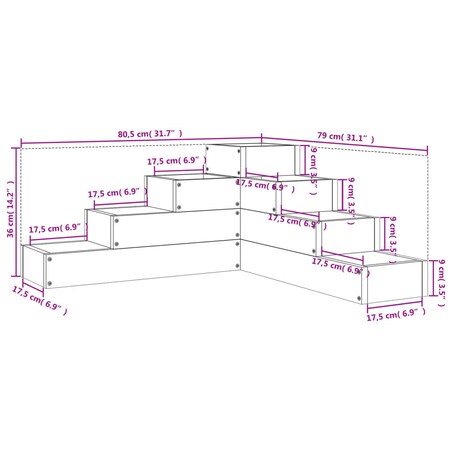 vidaXL Donica ogrodowa, 4-poziomowa, 80,5x79x36 cm, sosnowa