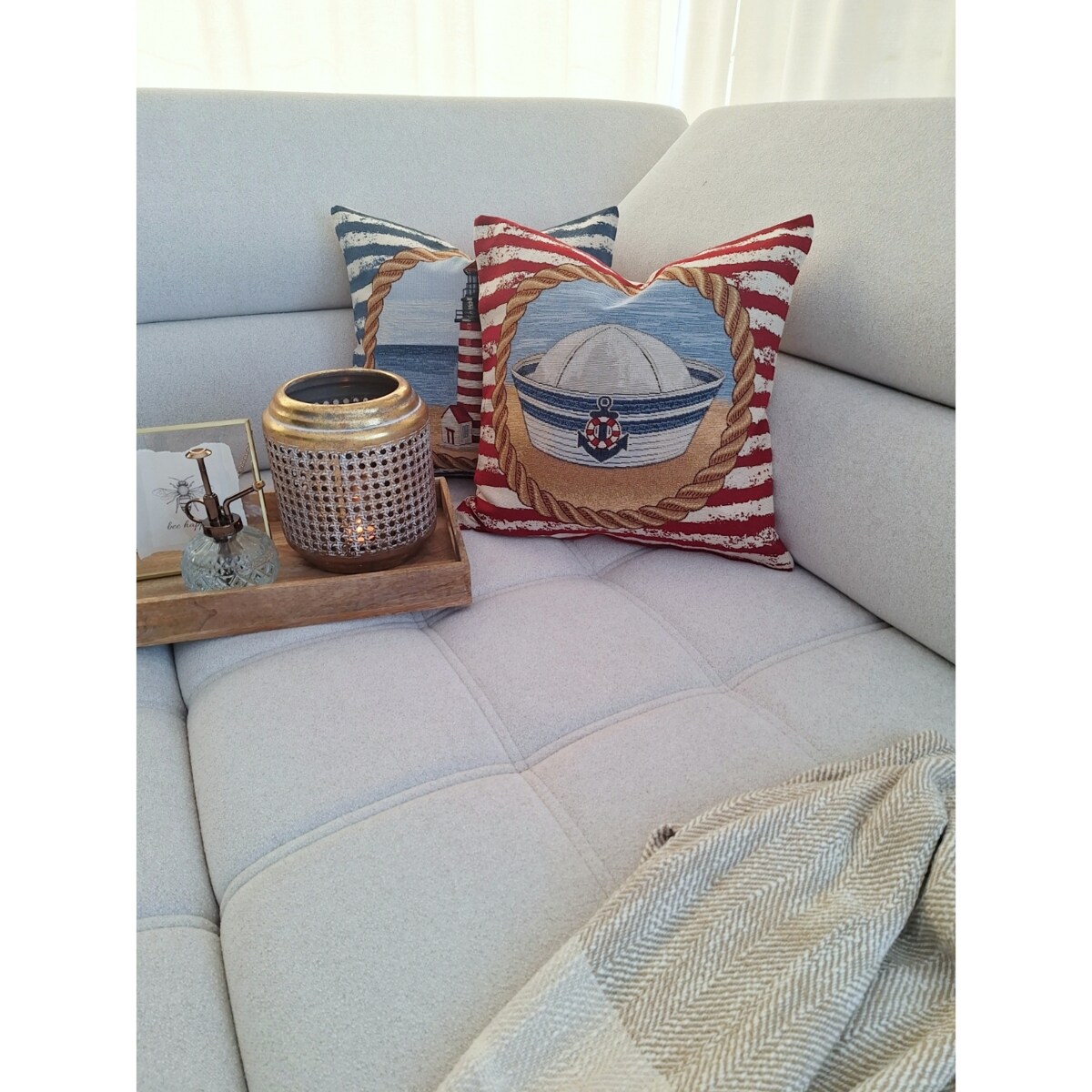 Poszewka Na Poduszkę Jasiek 45X45 Cm Żakardowa Dekoracyjna Ozobna Marynarska