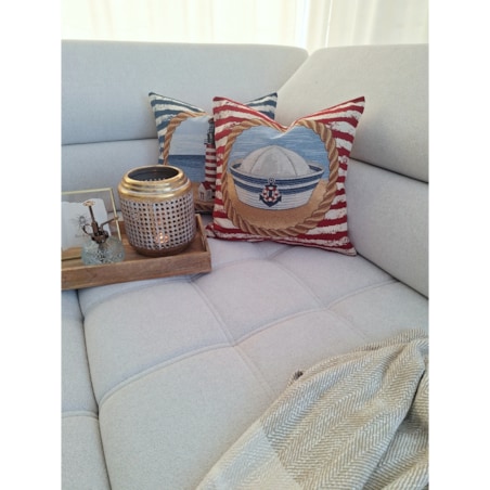 Poszewka Na Poduszkę Jasiek 45X45 Cm Żakardowa Dekoracyjna Ozobna Marynarska