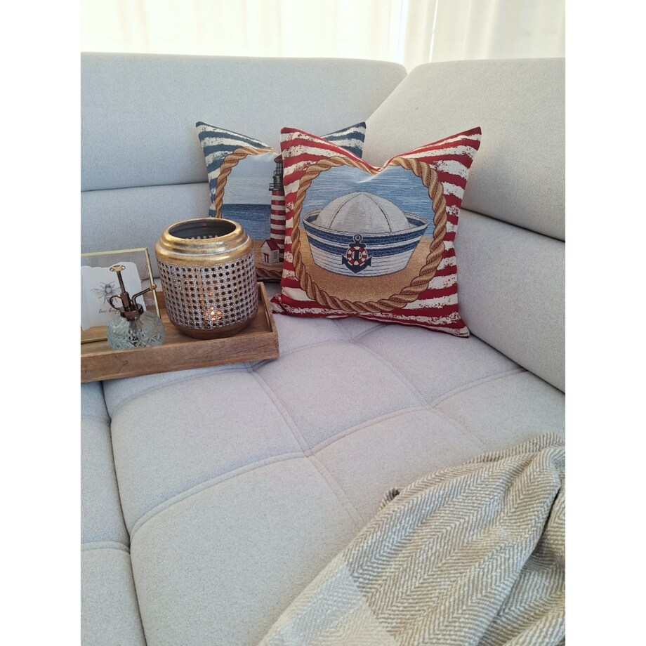 Poszewka Na Poduszkę Jasiek 45X45 Cm Żakardowa Dekoracyjna Ozobna Marynarska