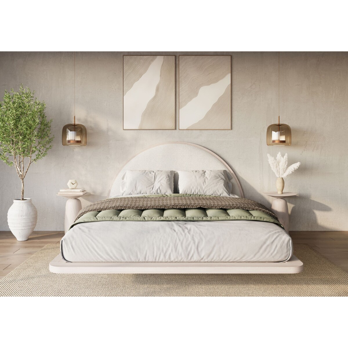 Łóżko lewitujące drewniane bukowe Visby MOMOKO / 120x200 cm, kolor biały