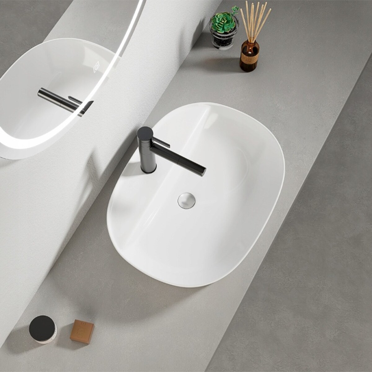 Umywalka nablatowa stawiana biała ceramiczna owalna 50 x 38 cm