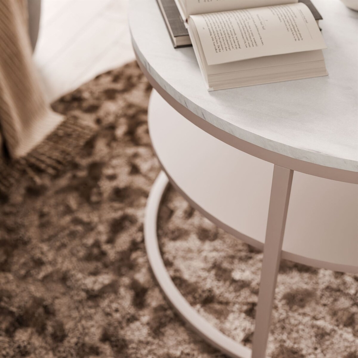 Stolik Kawowy CIRI MAT KASZMIR z półką, blat Marmur Levanto