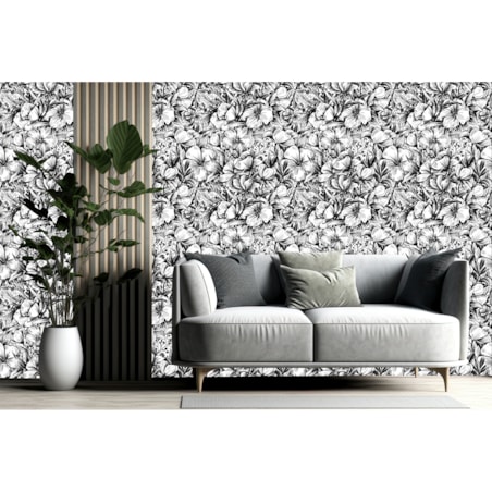 Tapeta Czarno-Białe Kwiaty i Liście