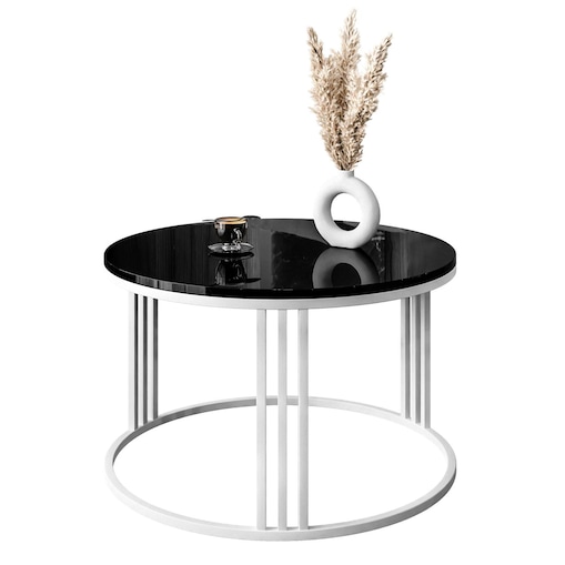 Okrągły stolik kawowy LORI biały czarny połysk