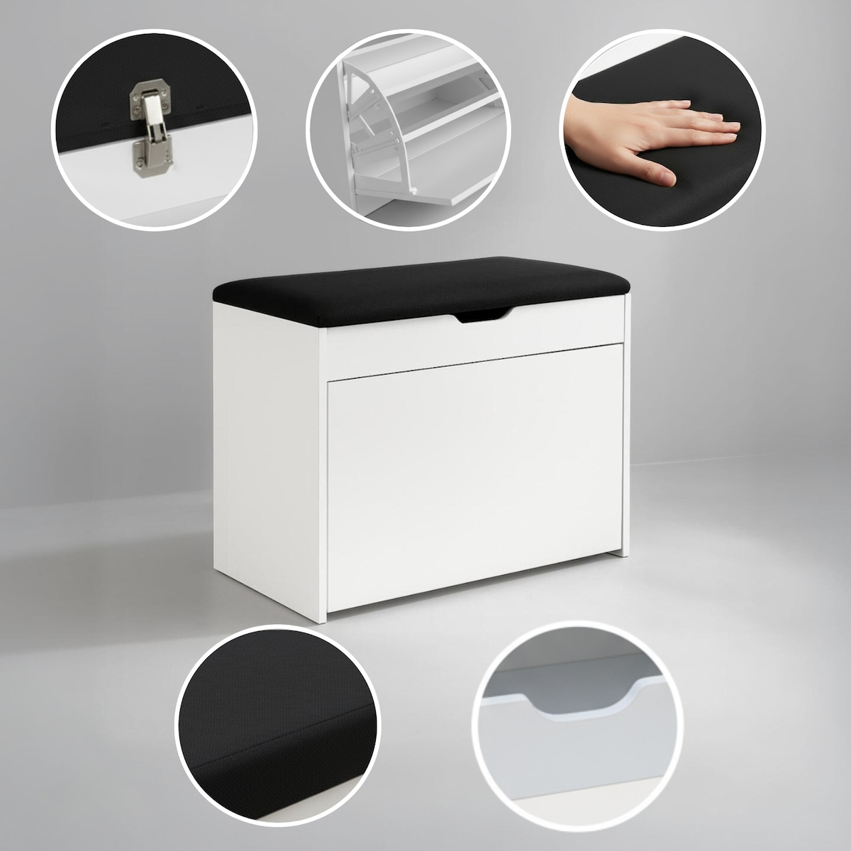 Szafka na buty z siedziskiem i wysuwanymi półkami VAULT, 57 x 30 x 53 cm