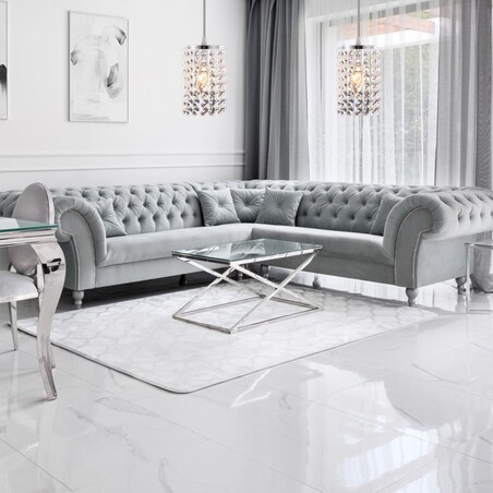 Lampa Sufitowa Wisząca Kryształy Glamour Srebro