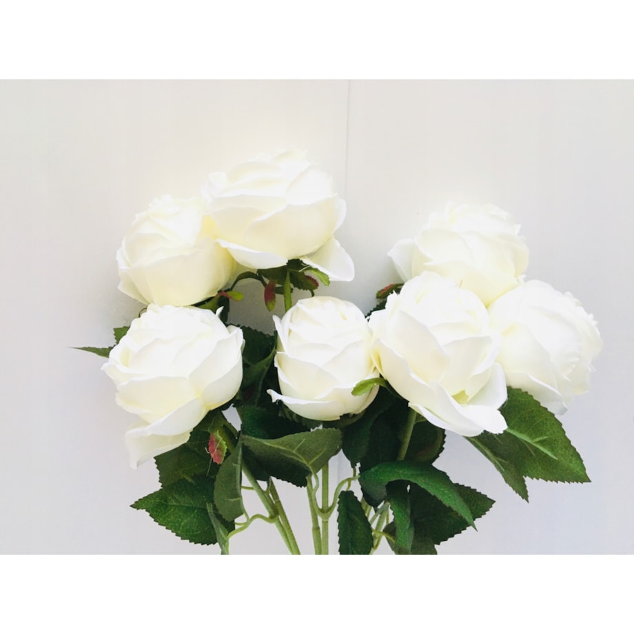 BUKIET DUŻY RÓŻA sztuczna BIAŁY LIŚCIE do flakonu święta cmentarz stroik