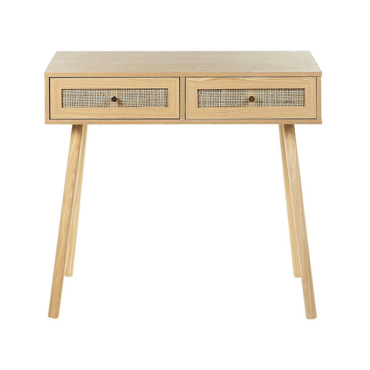 Konsola 2 szuflady fronty rattanowe jasne drewno ODELL
