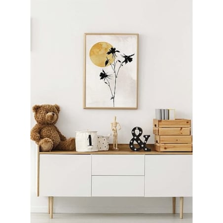 Poster Story, Plakat, Obraz - Sylwetka Czarnego Kwiatu na Tle Słońca, wymiary 21 x 30 cm