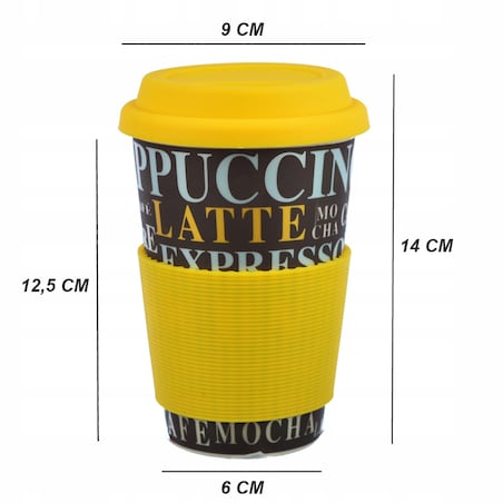 KUBEK ceramiczny Z SILIKONOWĄ POKRYWKĄ 400 ml NA KAWĘ HERBATĘ NAPOJE