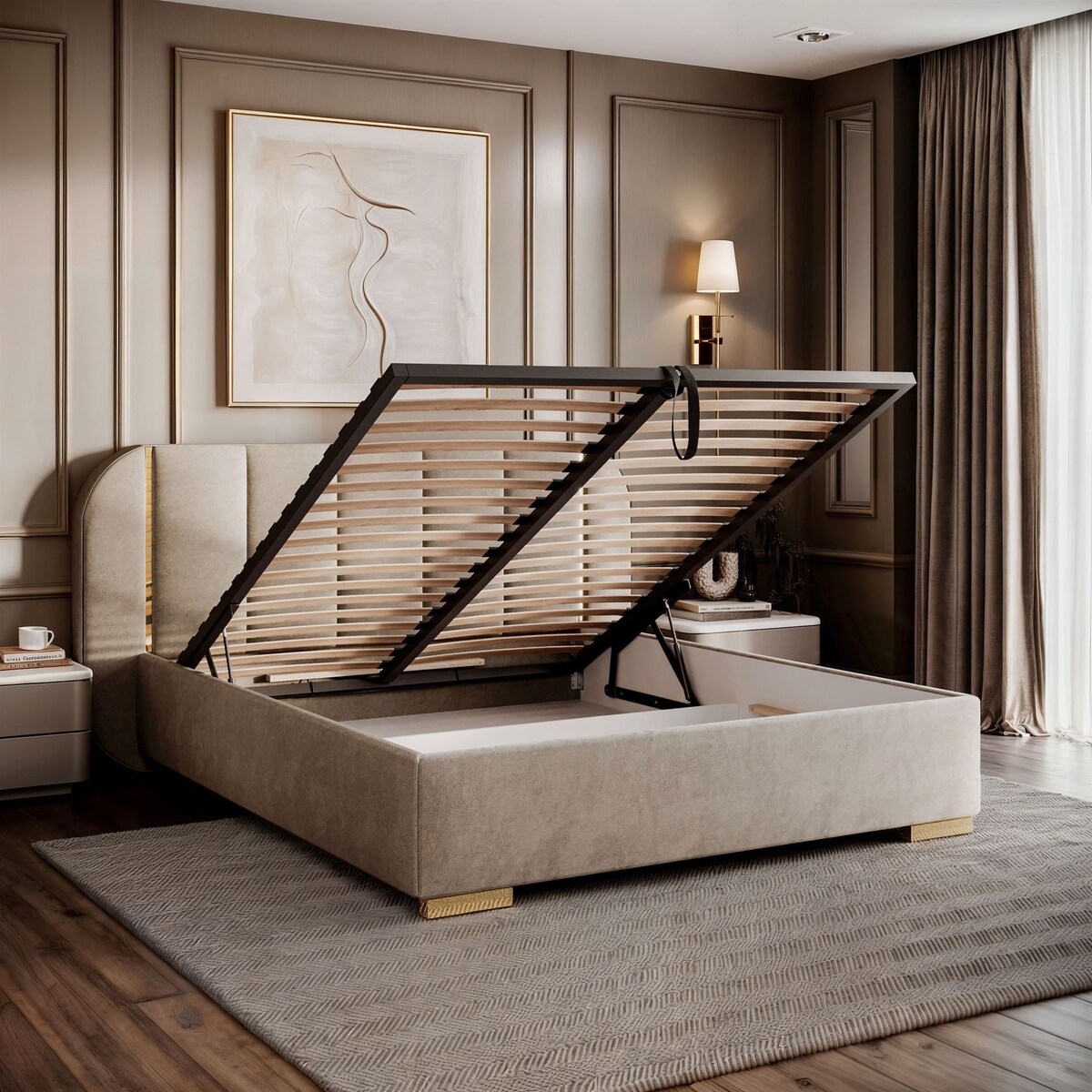 Łóżko tapicerowane AMARA GOLD, pojemnik, stelaż 32, 140x200, Royal Velvet 87180