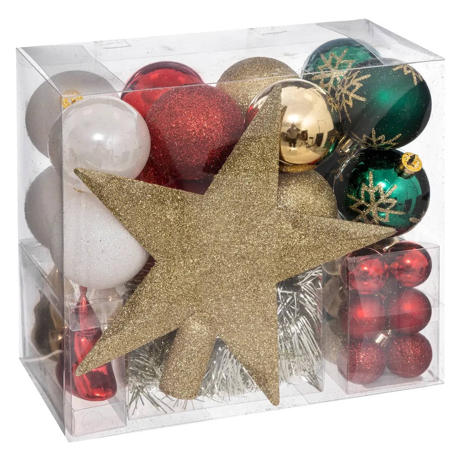 Zestaw ozdób świątecznych w różnych kolorach, 44 elementy