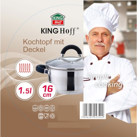 Garnek stalowy na indukcję gaz 1.5L 16cm KINGHOFF