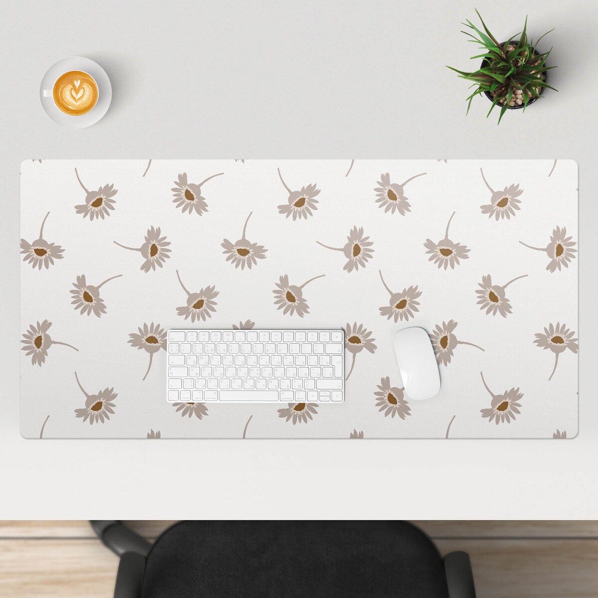 Beżowa mata na biurko Kwiatowy wzór retro, 100x50 cm